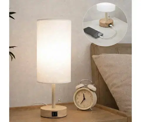 Lampy BRILAGI - Stolná lampa s USB portom TABLON 1xE27/25W/230V dub/béžová/biela BG3675+BG3680