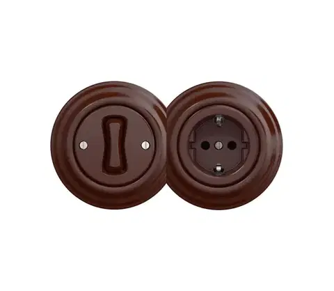 Predlžovacie káble Reblig - Retro jednopólový vypínač č. 1 a zásuvka SCHUKO 230 V s rámikom, hnedá 2xRG0035+RG0028+RG0109