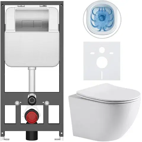 Záchody CERANO - Kompletný WC set Basic/Cesso - biela lesklá - WC tlačidlo Modulo/Strieborná - závesné - predstenová inštalácia - 49x36 CER-8050BD85968