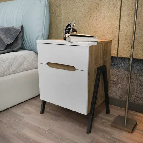 Nočné stolíky Nočný stolík Neva - Walnut, White