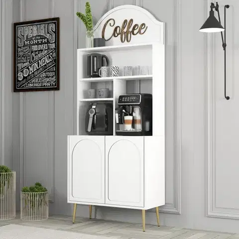 Kuchynské linky Coffee Bar Cabinet Lyon 80 - White, Gold