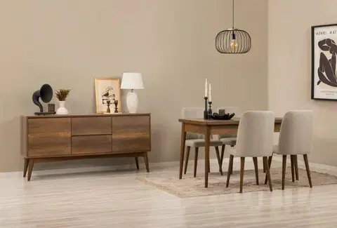 Jedálenské sety Set s rozkladacím stolom, stoličkami a konzolou (6 kusov) Vina 01 1005 - Walnut, Cream