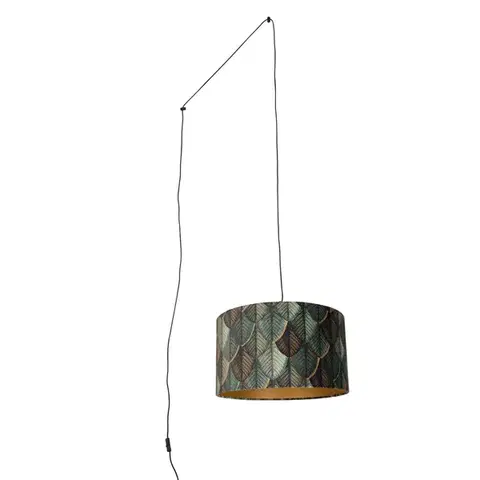 Závesné svietidlá Pendant Lamp Black with Plug and Leaf Shade with Gold Interior 35cm - Cavalux