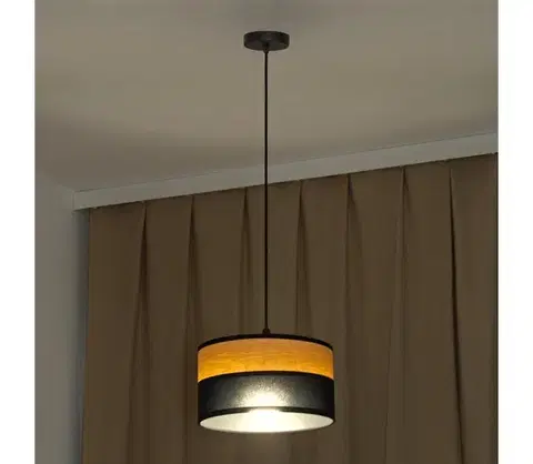 Svietidlá  Závesný luster na lanku ALBA 1xE27/15W/230V pr. 25 cm čierna/hnedá W-KM 2515/1 BK+WOOD+BK
