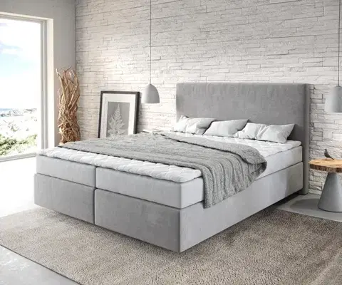 Postele Boxspring DELIFE Boxspring posteľ Dream-Well 160×200 cm mikrovlákno sivá s matracom a topperom