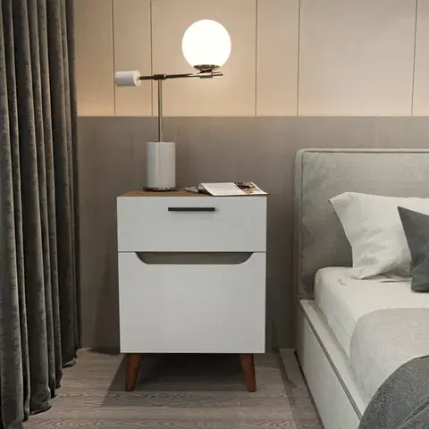 Nočné stolíky Nočný stolík Losso - White, Oak