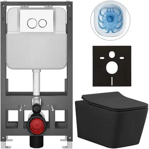 Záchody CERANO - Kompletní WC set Basic/Forte - černá matná - WC tlačítko Dualo/Bílá - volně stojící - předstěnová instalace - 51x36  CER-8050BD86377