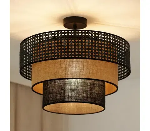 Svietidlá BRILAGI - Prisadený luster DAKOTA LUNETA 1xE27/15W/230V pr. 45 cm čierna/ratan 607834