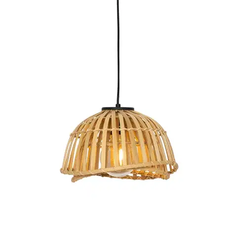 Závesné svietidlá Orientálna závesná lampa čierna s prírodným bambusom 30 cm - Pua