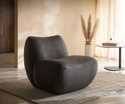 Lounge kreslá DELIFE Lounge kreslo Zena 75x85 cm mikrovlákno antracitová vintage