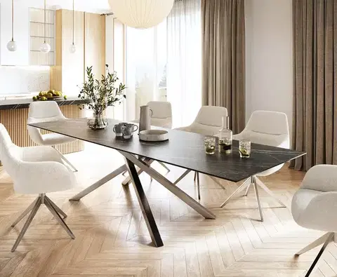 Jedálenské stoly DELIFE Jedálenský stôl Edge 300x100 cm keramika Laminam®Noir Desir hnedá krížová podstava obdĺžnik nerezová oceľ