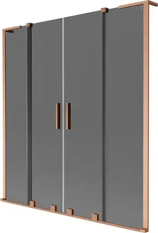 Sprchové dvere MEXEN/S - Velar L Duo dvojkrídlová posuvná vaňová zástena 150 x 150, grafit, meď kartáčovaná 896-150-003-42-65