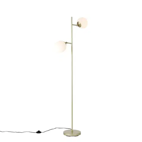 Stojace lampy Inteligentná stojaca lampa zlatá s mliečnym sklom vrátane 2 Wifi P45 - Pallon