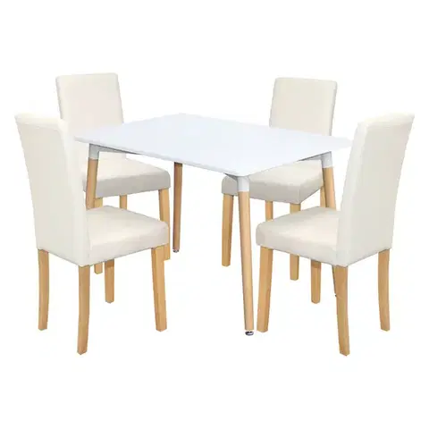 Jedálenské sety Jedálenský stôl UNO 120x80 biely + 4 stoličky PRIMA biela/svetlé nohy