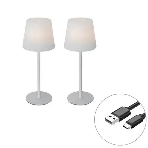 Lampy Sada 2 nabíjateľných stolných lamp bielych 40 cm IP54 - Jude