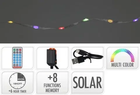 Záhradné lampy Kinekus Svetlo 240 LED reťaz, 12m, farebné solárne s časovačom, s funkciami