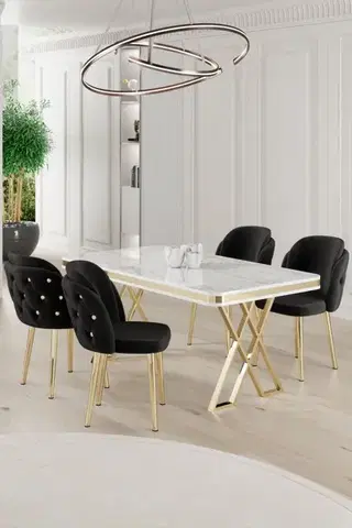 Jedálenské sety Dining Table & Chairs Set (5 Pieces) Rigel - White, Gold, Black