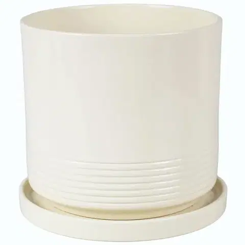 Záhrada Kvetináč Cylinder Rille 17 cm krémová + podmiska