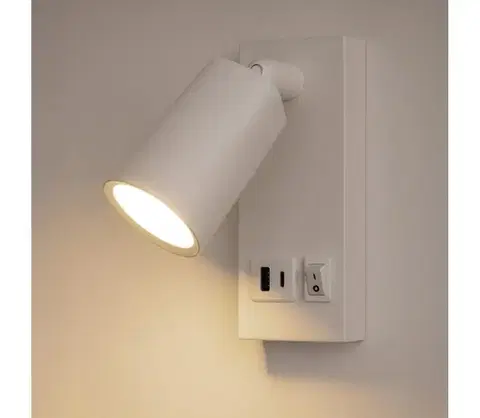 Svietidlá Eurolamp LED Nástenné bodové svietidlo s USB CHARGE LED/5W/230V biela 145-22071