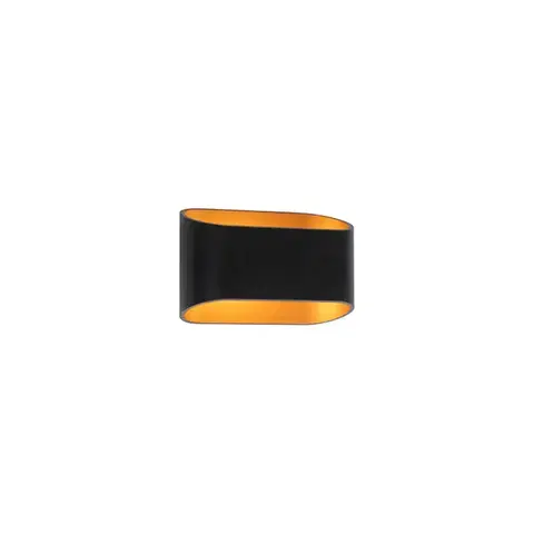 Nástenné osvetlenie Moderná nástenná lampa čierna so zlatým vnútorným oválom - Alone