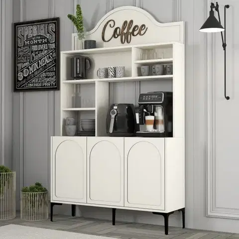 Kuchynské linky Coffee Bar Cabinet Lyon 120 - Cream, Black
