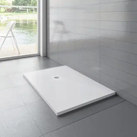 Vane H K - WHITE STAR sprchová vanička z liateho mramoru, obdĺžnik, 120x80x3 cm SE-WHITESTAR12080SET