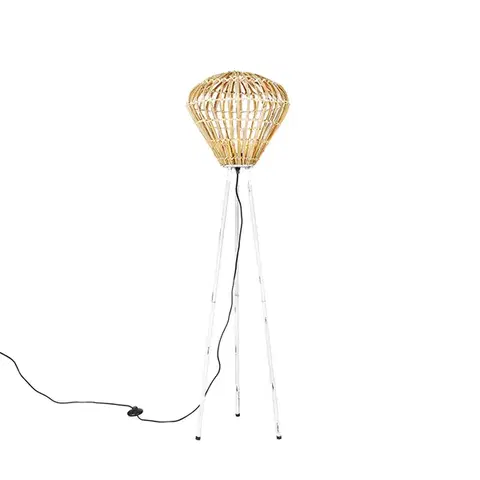 Stojace lampy Rustikálna stojaca lampa trojnožka bambusová s bielou - Canna Diamond