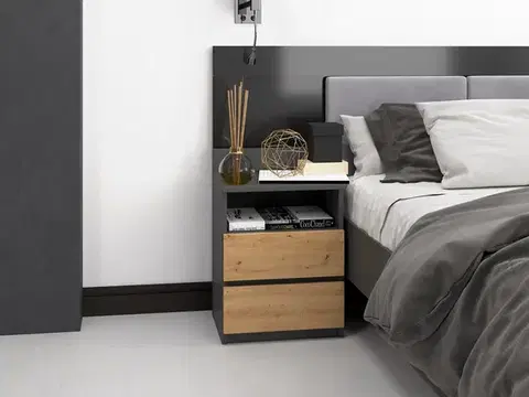 Nočné stolíky MELWIN M1 nočný stolík, antracit/ dub artisan
