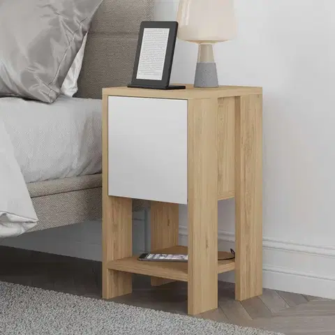 Nočné stolíky Nočný stolík Ema - Sapphire Oak, White