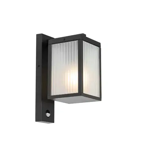 Vonkajsie svetlo so senzorom Vonkajšia nástenná lampa čierna s rebrovaným sklom a senzorom pohybu - Charlois