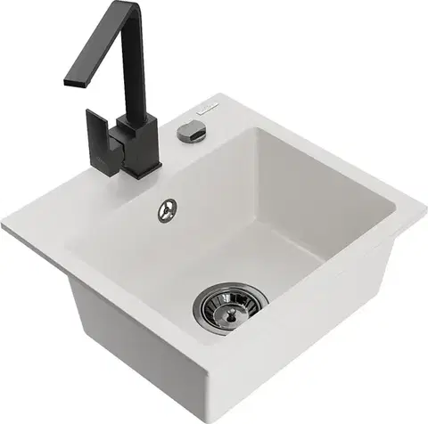 Kuchynské drezy MEXEN/S MEXEN/S - Milo granitový drez 1-miska vrátane batérie Rita, biela 6505-20-670300-70