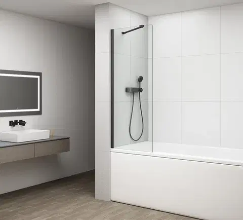 Sprchové dvere POLYSAN - FISA vaňová zástena 700x1500, čierna matná, číre sklo FS1072-B
