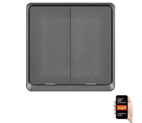 LED osvetlenie  Vypínač 2-tlačidlový GoSmart 1xCR2430 Tuya čierna H5015