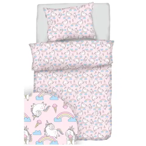 Detské obliečky Obliečky bavlnené Jednorožec ružový TiaHome - Detský set 130x90cm + 65x45cm