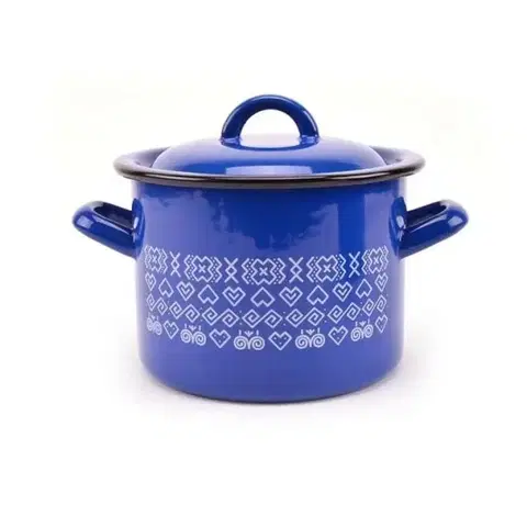 Hrnce Kinekus Hrniec smaltovaný s pokrievkou, 19cm / 4L, dekor Čičmany