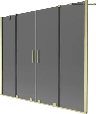 Sprchové dvere MEXEN/S - Velar Duo dvojkrídlová posuvná vaňová zástena 200 x 150, grafit, zlatá kartáčovaná 896-200-000-42-55