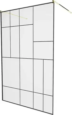 Sprchové dvere MEXEN/S - KIOTO samostatne stojaca sprchová zástena 110 x 200, transparent/čierna vzor 8 mm, zlatá 800-110-002-50-78