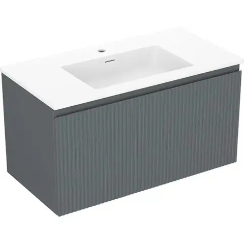 Kúpeľňový nábytok MEXEN/S - Rivel kúpeľňová skrinka 90 cm s umývadlom Otis, 1 šuplík, reliéf, grafit mat/biela mat 91A20-09047-1-BF66-W18M01
