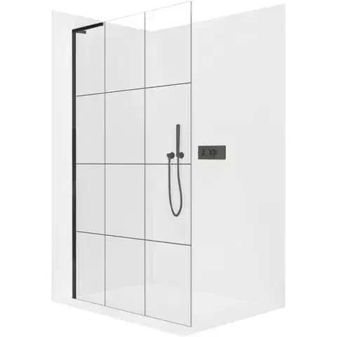Sprchové dvere CERANO - Sprchová zástena Walk-in Onyx L-ľavá vzpera - 8 mm - čierna matná, industriálne sklo - 90x200 CER-8050BD1320