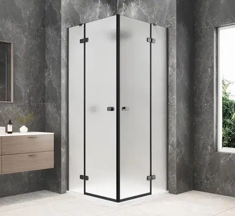 Sprchové dvere POLYSAN - GLOBE GUN METAL štvorcová sprchová zástena 800x800, rohový vstup, matné sklo GB5880MGM