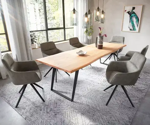 Jedálenské stoly DELIFE Jedálenský stôl Edge 260x100 akácia prírodná kov skosený Live-Edge