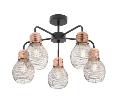 Svietidlá Redo 01-1577 - Luster na tyči EDISON 5xE27/42W/230V priemer 53 cm čierna/medená 01-1577