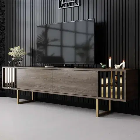 TV stolíky TV stolík Gold Line - Walnut, Black