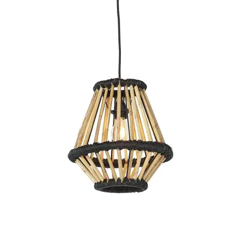 Závesné svietidlá Orientálny závesný luster bambusový s čiernou 32 cm - Evalin