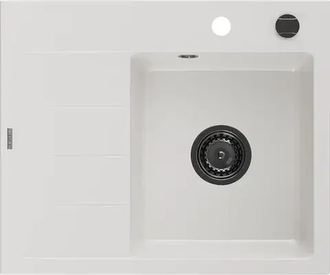 Kuchynské drezy MEXEN/S MEXEN/S - Ben granitový drez 1 s odkvapkávačom pravý 600 x 500 mm, biela, sifón čierna 6523605000-20-B