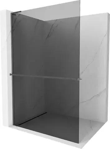 Sprchové dvere MEXEN/S - Kioto+ L Sprchová zástena WALK-IN s poličkou a držiakom uterákov 70 x 200, grafit, grafit kartáčovaná 800-070-123-66-40