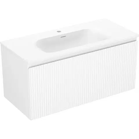 Kúpeľňový nábytok MEXEN/S - Rivel kúpeľňová skrinka 100 cm s umývadlom Vela, 1 šuplík, reliéf, biela mat 91A20-10047-1-BF01-W23M01