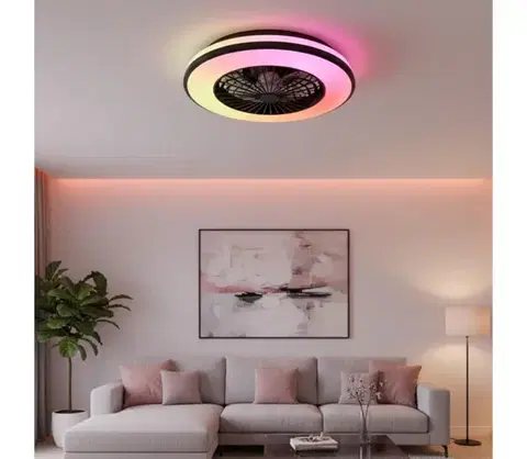 Ventilátory  LED RGBW stmievateľné stropné svietidlo s látorom VENTELUX LED/48W/230V čierne + DO 004594
