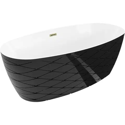Vane MEXEN/S - Olea voľne stojaca vaňa vzor 170 x 80, biela/čierna, sifón a prepad zlatá 52821708075-50