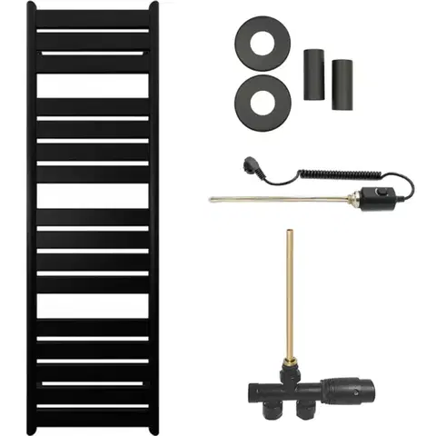 Doplnky do kúpeľne CERANO - Kúpeľňový radiátorový set Arturo - kombinované vykurovanie, termo tyč - bočné jednobodové pripojenie - 600W - čierna matná - 1600x500 mm CER-663772